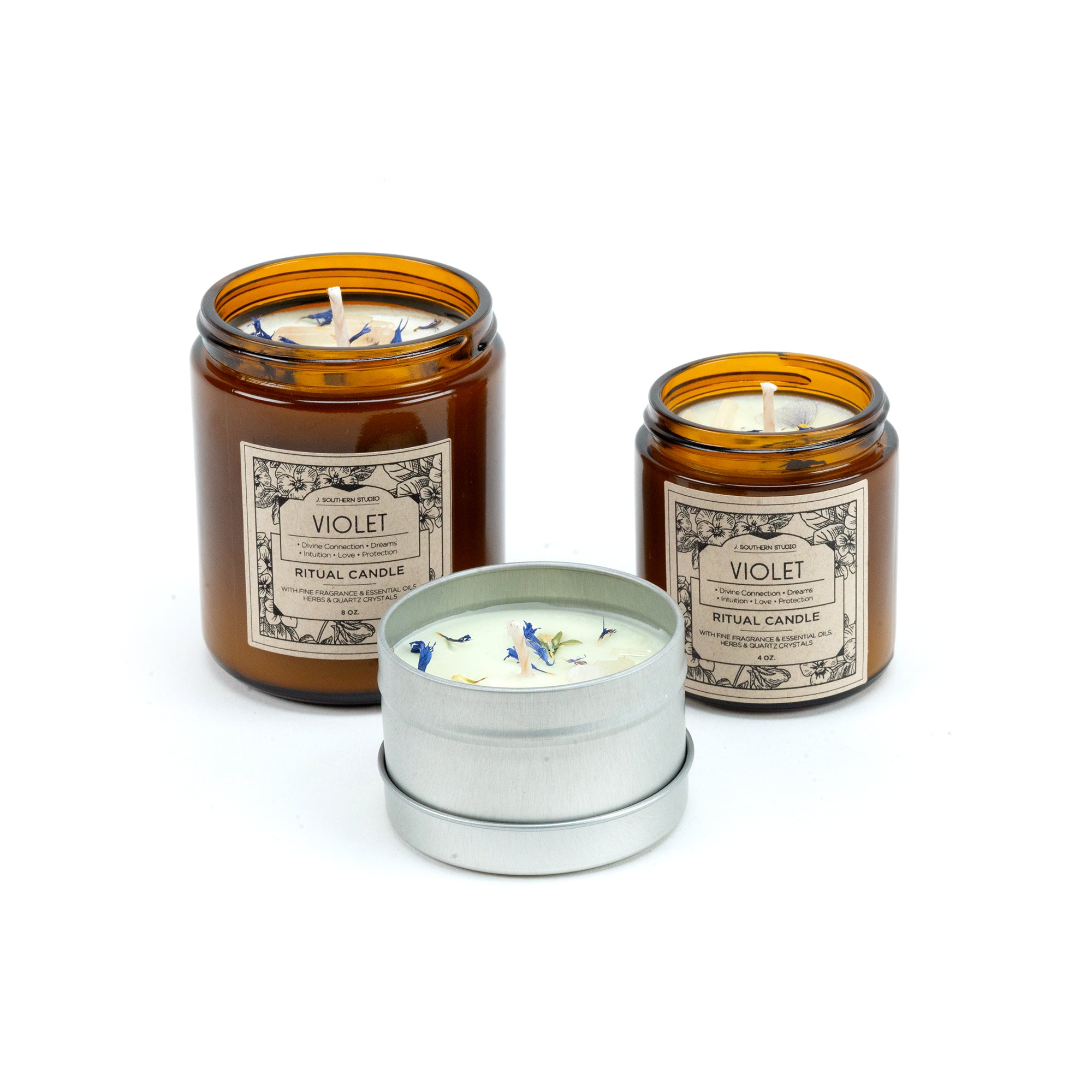 Violet Ritual Candle with Quartz and Herbs *limited edition*