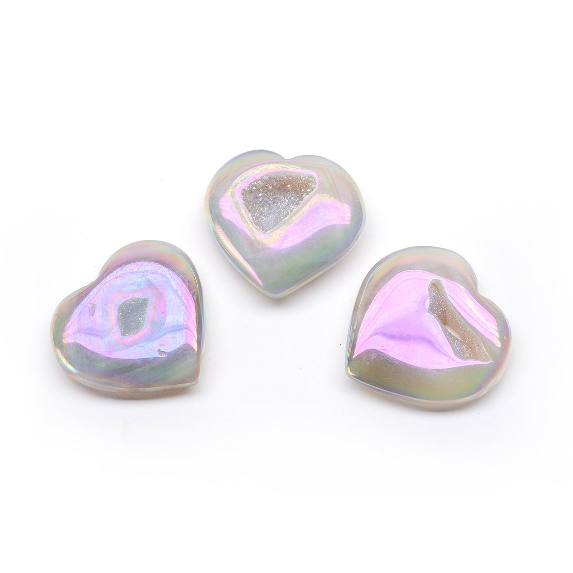 Aura Agate Druzy Hearts