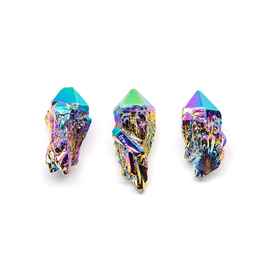 Titanium Rainbow Aura Quartz Point with Cathedrals