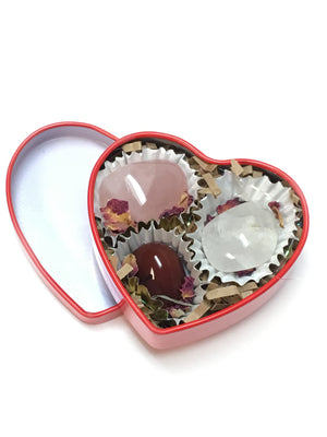 valentines day heart shaped crystal tin rose quartz carnelian chocolate box