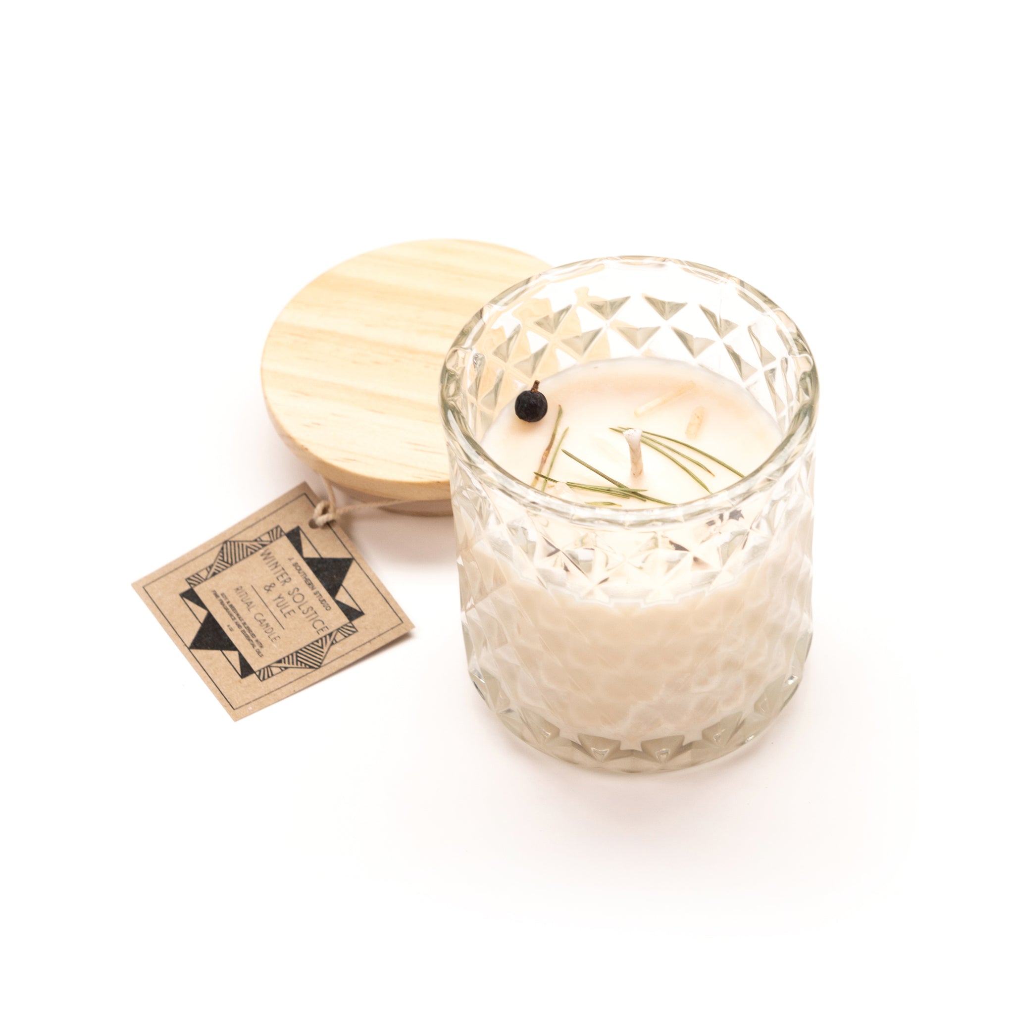 Winter Solstice & Yule Ritual Candle with Quartz and Herbs